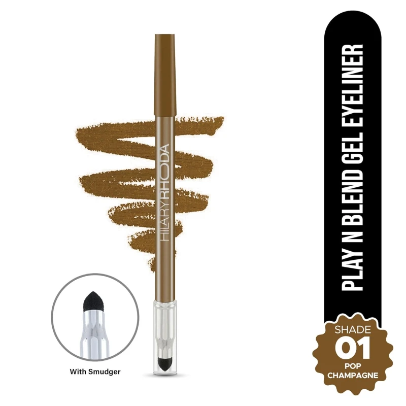 Hilary Rhoda Play n Blend Gel Eyeliner | One Stroke Application | Highly Pigmented | Matte & Shimmer Finish | 2 in 1 Smudger + Eyeliner | Butter Smooth Texture | 1.5g - (Pop Champagne | Shade 01) - Thumbnail 2